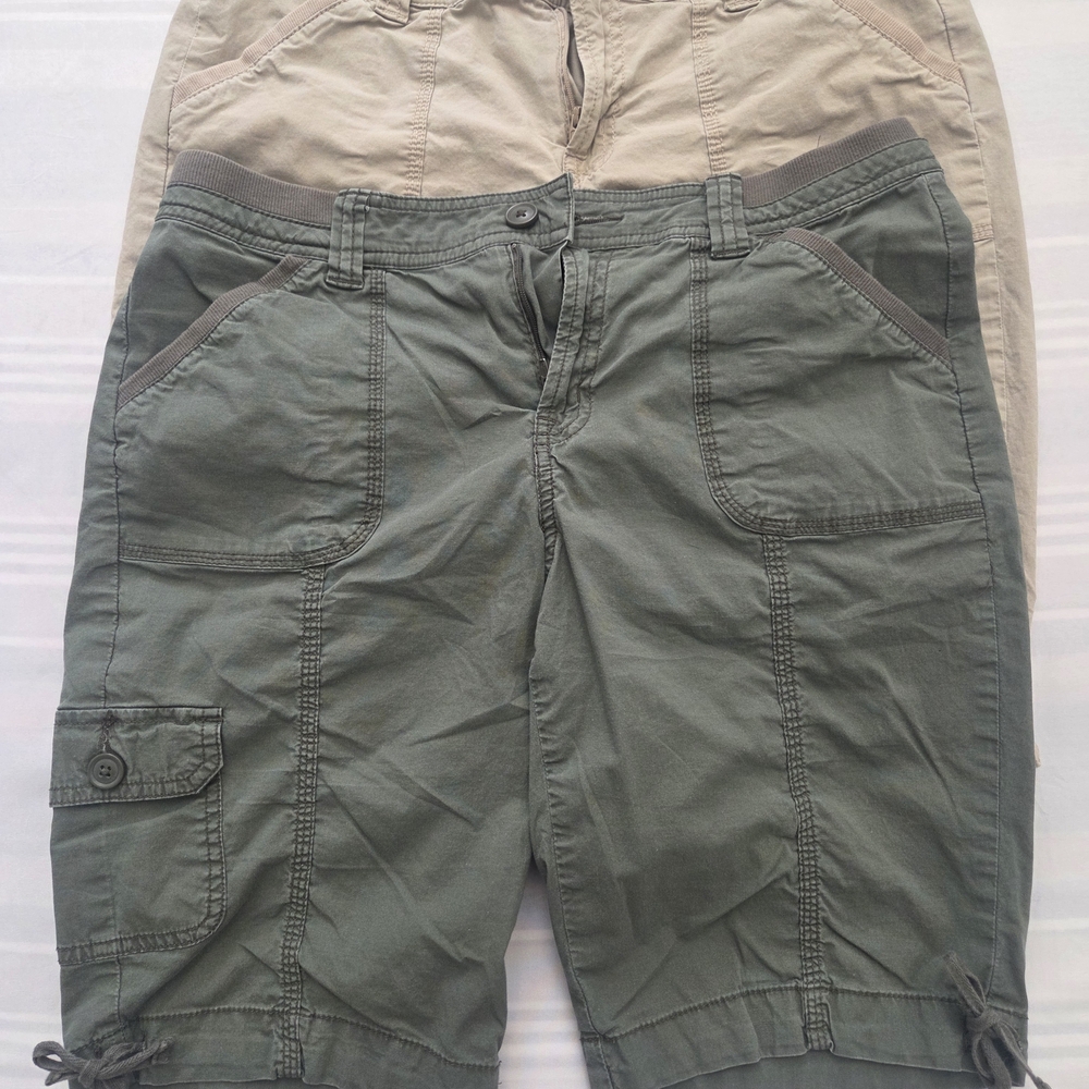 Lot Of 2-Women's Green and Tan Cargo Shorts